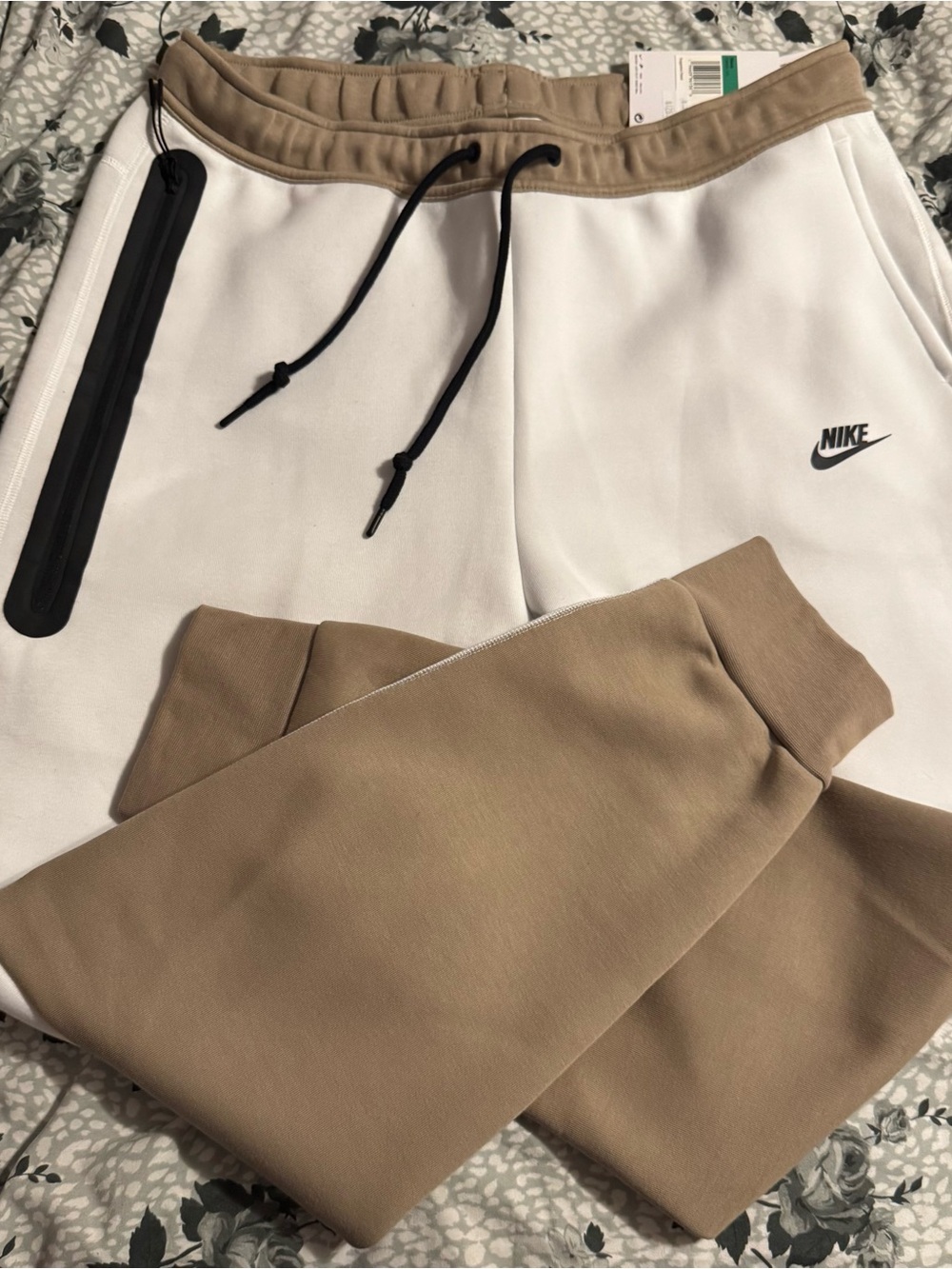 Nike tech fleece  White and Tan Fleece Jogger Pants